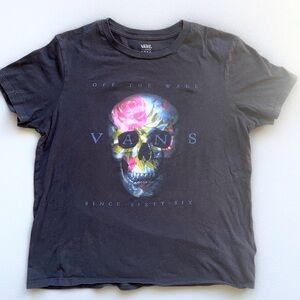 Women’s Vans Navy Tee with Floral Skull Print | x-large